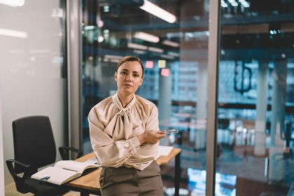 Confident businesswoman in modern workspace