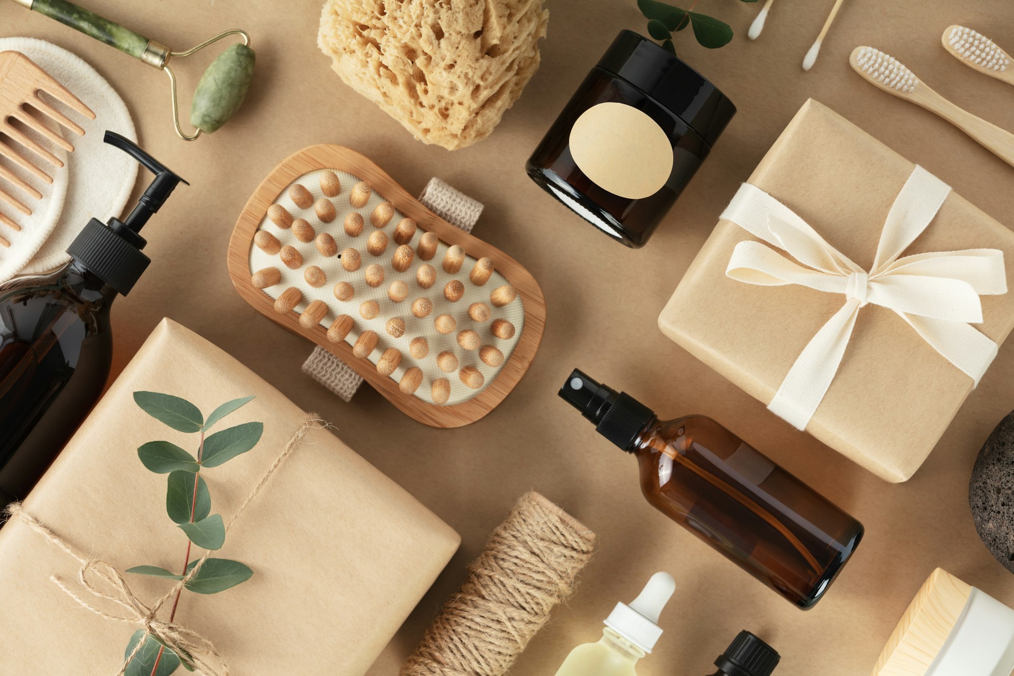 Flat lay composition with eco friendly personal care products