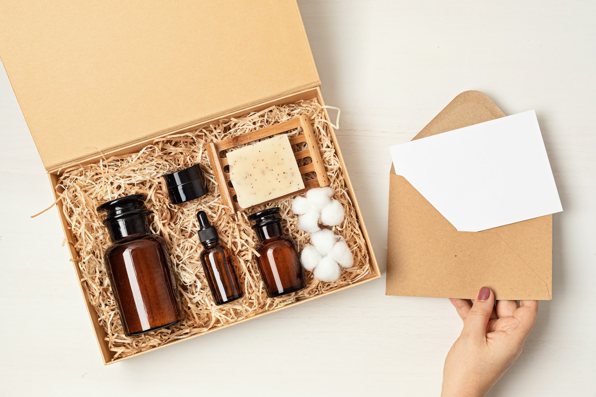 Self care package, seasonal gift box with plastic free organic cosmetics products